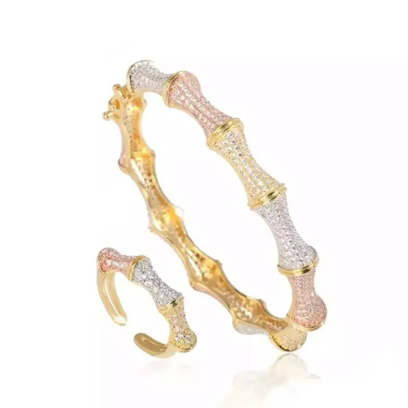 Vazira Queen Jewelry - VQ Three-Tone Bracelet and Ring Set